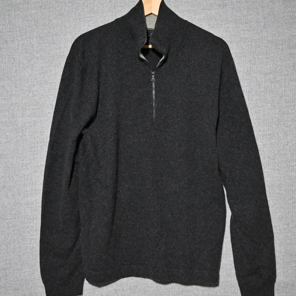Banana Republic Quarter Zip Sweater Mens Cashmere M Charcoal Gray